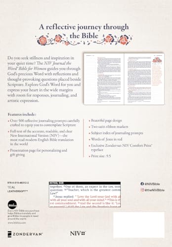 NIV, Journal the Word Bible for Women (Perfect for Note-Taking), Leathersoft, Teal, Red Letter, Comfort Print: 500+ Prompts to Encourage Journaling and Reflection - Image 2
