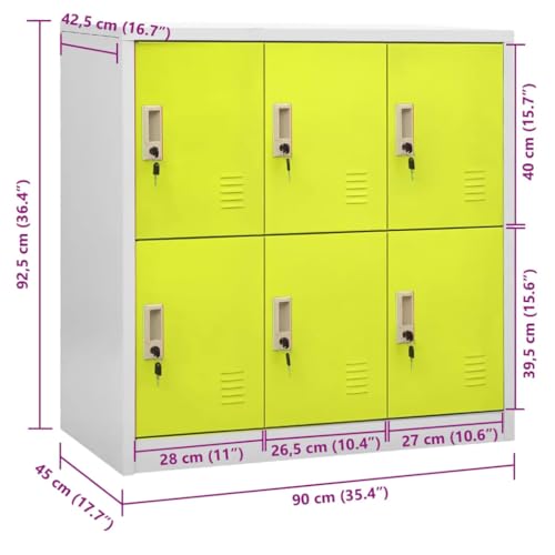 Miniatura 2 de Vidaxl Armario Taquilla Casillero Escuela Libros Archivos Almacenamiento Oficina Archivador Habitación De Acero Gris Claro Y Verde 90x45x92,5 Cm