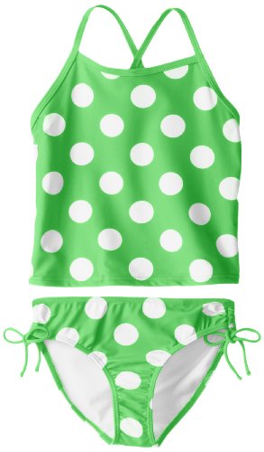 Kanu Surf Girls' Caroline Beach Sport 2-pc Banded Tankini Swimsuit, Beachball Green Dot, 10