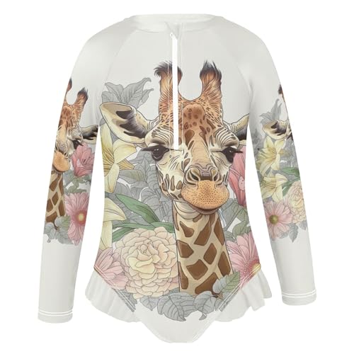 Giraffe Flowers Girls Long Sleeve Swimsuit UPF 50+ Rashguard Swimwear One Piece Bathing Suit for 3-12 212191614