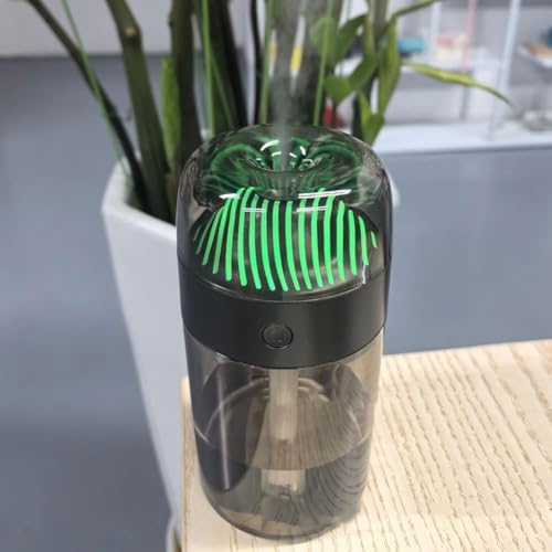 Honseadek Humidificador de coche de 300 ml con luz aromática para difusor nocturno silencioso para oficina y habitación, función de vehículo, funcionamiento colorido con círculo de iones (gris)