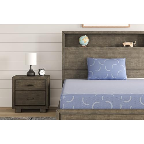 Image of Signature Design by Ashley Twin Size iKidz 7 Inch Firm Gel Memory Foam Mattress with Stretch Knit Cover & Pillow Included, Blue Ocean, Fiberglass-Free, Mattress in A Box