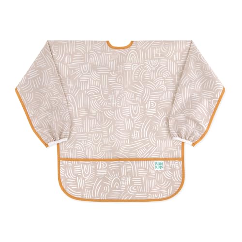 Bumkins Delantal de manga larga reutilizable e impermeable para niños de 3 a 5 años, delantal de pintura para niños, arte, manualidades y juegos con bolsillo, tejido suave, andador