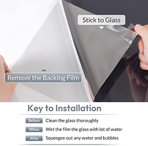 rabbitgoo One Way Window Film Daytime Privacy Window Tint Film for Home and Office, Static Cling Heat Control Anti UV Sun Blocking Reflective Mirror Vinyl, 44.5x200cm, 17.5"x78.7", Black Silver - View 8