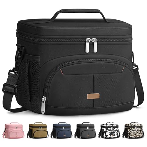 Pritent Lunch Box for Man Women, Insulated Lunch Bag Cooler Bag Leakproof Lunchbox Lunch Tote Bags with Removable Strap for Work School Picnic Travel (Black/12L