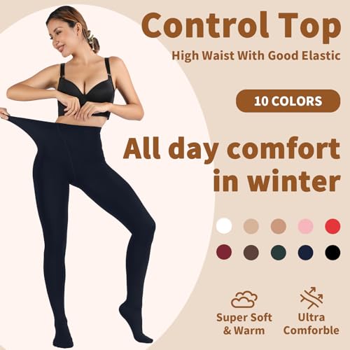Image of DancMolly Opaque Fleece Lined Tights for Women, High Waist Warm Winter Thermal Control Top Pantyhose