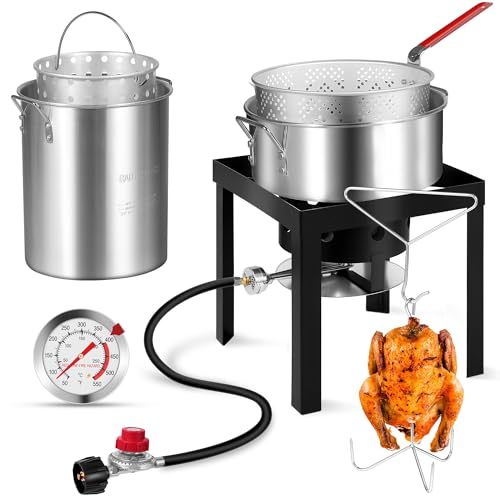 Image of 30QT Turkey Fryer & 10QT Fish Fryer Kit with Baskets and 50,000 BTU Propane Burner Stove, Ideal for Party, Courtyard & Outdoor