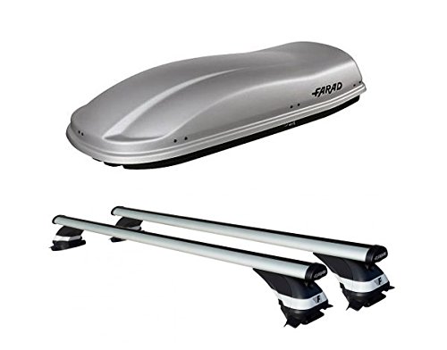 Farad AU85FL30+AZ03030019 - Box da Tetto Marlin 480 LT Grigio + Barre PORTATUTTO Lux in Alluminio per Auto con Railing O Profili INTEGRATI
