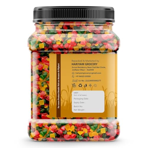 Image of Hariyam Mix Tutti Frutti & Glazed Cherries 1 Kg Jar Pack | Fresh & Colorful Tuti Fruti Cubes for Cake Decoration, Baking, Ice Cream, Desserts | Sweet Candied Fruit Mix for Home & Bakery Use