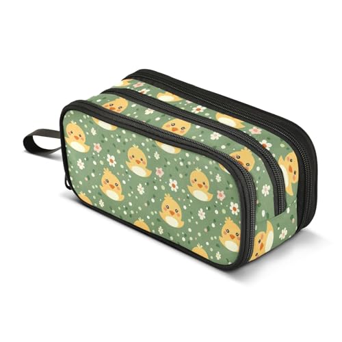 Reiacy Estuche para lápices con diseño de caras de pato y flores para niños y niñas, gran capacidad, 3 compartimentos, organizador de papelería, estuche para la escuela, oficina, trabajo