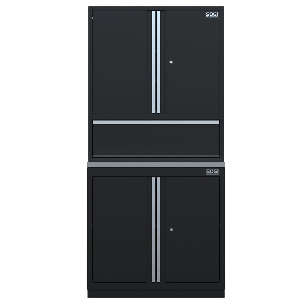 Armario doble independiente de chapa SOGI ARR-OFF-1700 para muebles de taller - tapa de acero inoxidable - 915x466x2000 mm