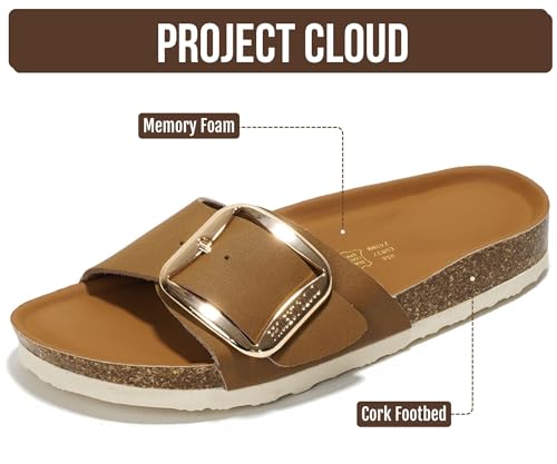Image of Project Cloud 100% Genuine Leather Sandals Women Dressy Beach Essentials Slides for Women Footwear - Lightweight with Memory Foam Insole Sandals for Women 2026 - Womens Slides