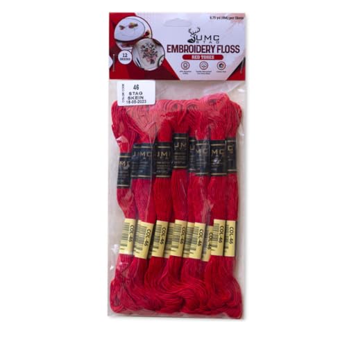 Image of Pack of 12 Red Premium Embroidery Thread | 100% Egyptian Cotton Premium Skeins | Cross Stitch Embroidery Floss | Oeko TEX Certified Stranded Cotton | Ideal for Arts & Crafts (Bright Red 46)