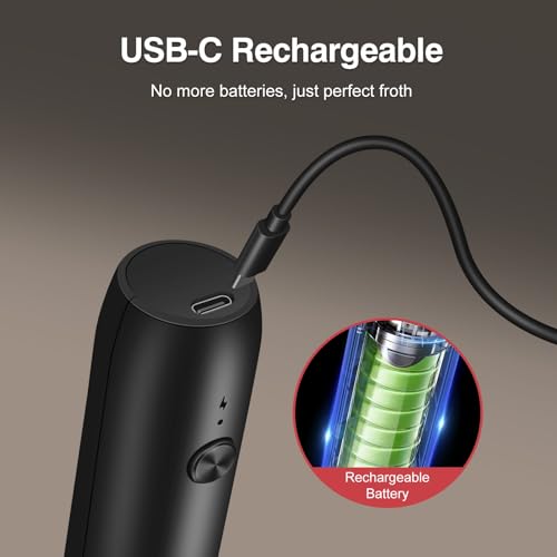 Image of Milk Frother Handheld Rechargeable, Frother Wand and Drink Mixer for Coffee, Electric Whisk and Stirrer for Latte, Cappuccino, Matcha, Hot Chocolate, Protein Powder