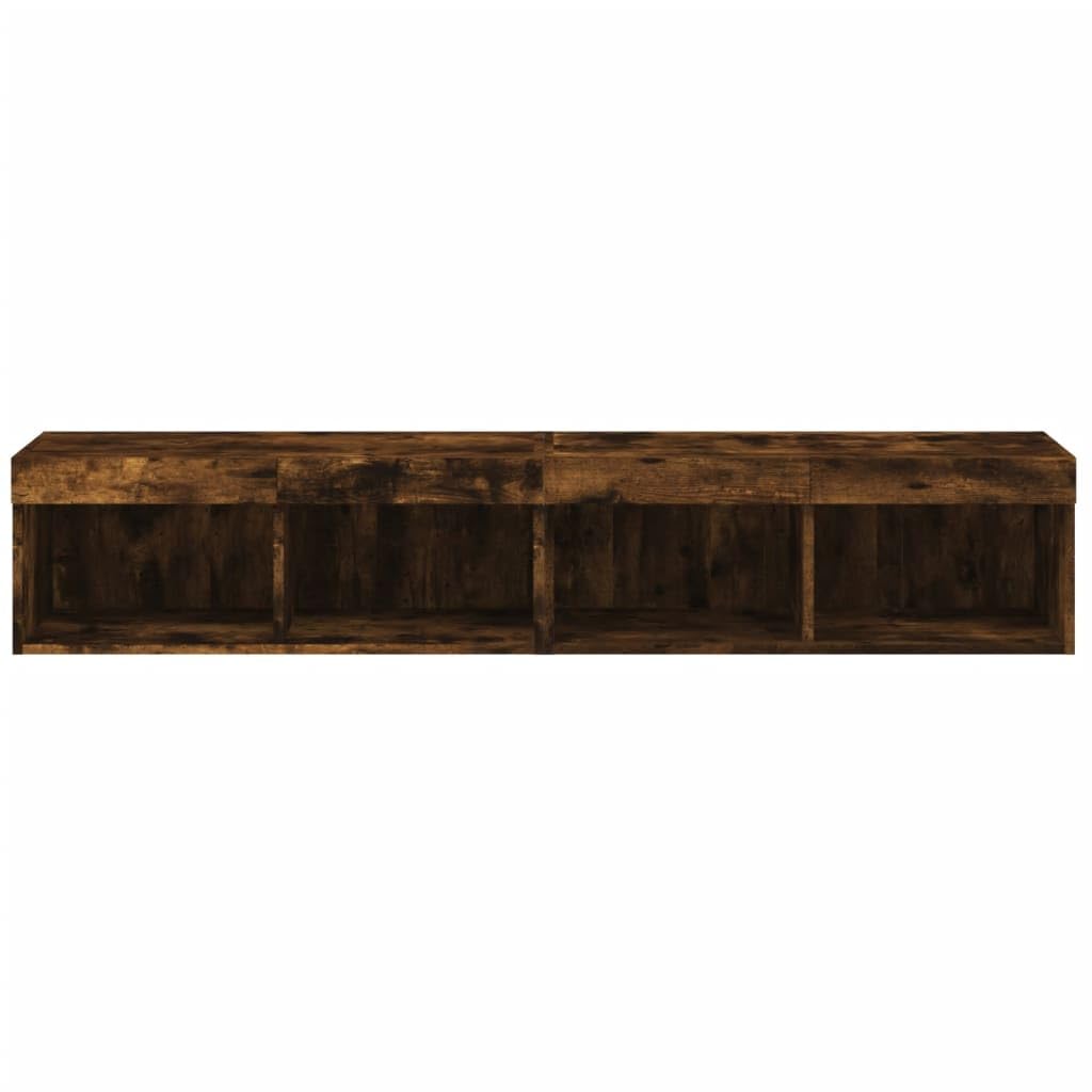 Juego de 2 armarios de TV con luces LED, roble ahumado, 80 x 30 x 30 cm, montaje en pared, centro de entretenimiento para salón