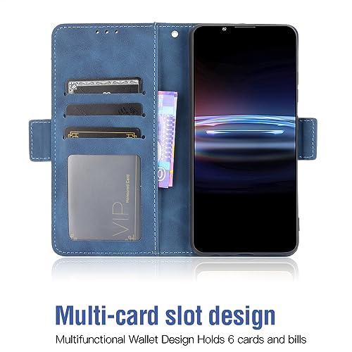 Asuwish Compatible with Sony Xperia Pro I Wallet Case and Tempered Glass Screen Protector Card Holder Stand Leather Flip Cell Accessories Phone Cover for Experia Xperiapro ProI Women Men Blue - Image 2