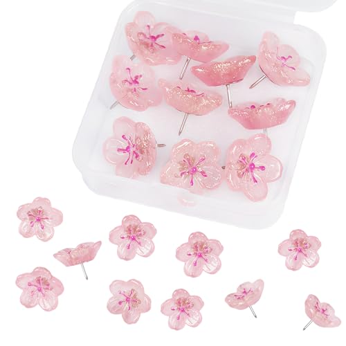 VelvetGlow 10 Pcs chinchetas de Flores para tableros de anuncios, Flores de Cerezo-decoración Linda de Flores de Cerezo para el hogar, Oficina, aulas, Pared de Fotos y mapas