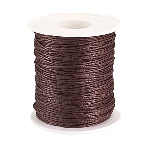 1mm Brown Cord Cheriswelry 100 Yards Round Waxed Cotton Thread Cords Jewelry Beading Crafting String Chinese Knotting Friendship Bracelet Cord for DIY Braided Beading Necklace Making