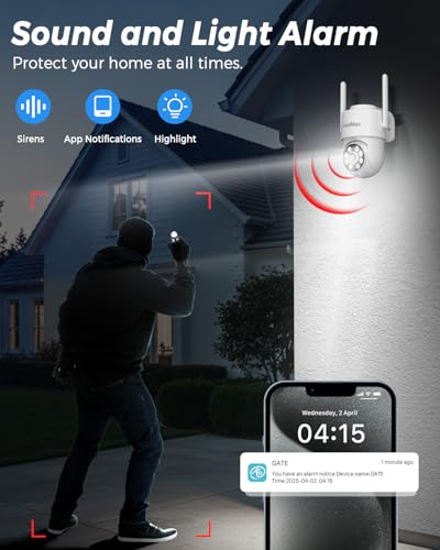 Reobiux 2K Outdoor Security Camera, 360° CCTV Camera Outdoor WiFi, Home Security Cameras with 30M Colour Night Vision, Motion Tracking, Two-Way Audio, IP66 Weatherproof, Works with Alexa - Image 3