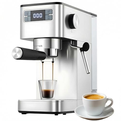 Aptliton Semi Automatic Coffee Machine, 5.5 x 11.8 x 11.8 in, Stainless Steel Maker with Steam Wand, Removable Water Tank & Easy-Clean Drip Tray, Compact Coffee Machine for Home