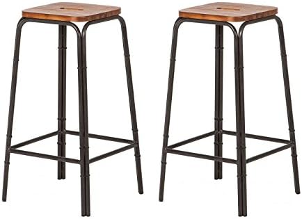 2 tabourets style industriel assise bois d&rsquo;acacia
