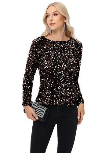 Anna-Kaci Women's Sequin Tops Sparkly Long Sleeve Glitter Evening Party Concert Shirt Blouse4