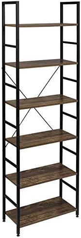 EUGAD Bookshelf Wooden Heavy Duty Standing Shelf Unit 6 Tiers Storage Rack File Rack Organizer Industrial Rack, Vintage