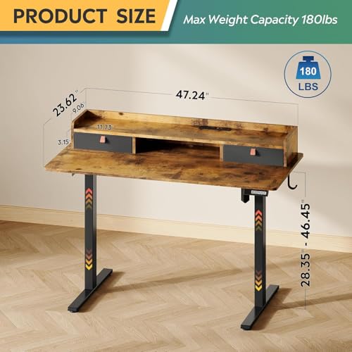 Image of DEVAISE 48 Inch Electric Standing Desk with Shelf, 3 Adjustable Computer Desk for Home Office, with LED Touchscreen,Headphone Hook, 3 Memory Preset, with One-Piece Desktop, Rustic Brown