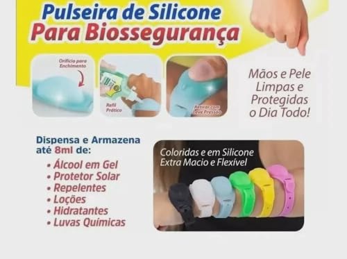 Pulseira Biossegurança Armazena Álcool Gel + Reservatório