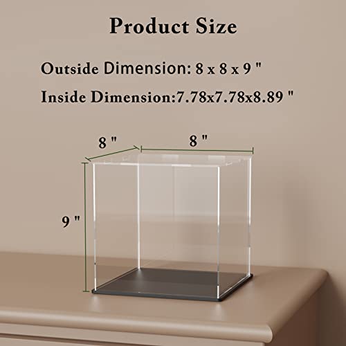 Acrylic Display Case, 8X8X9 Inch Rectangle Acrylic Boxes For Display, Clear Display Cases With Matte Black Base And Lid For Collectibles And Figures #TOP3