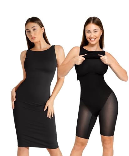 Popilush Shapewear Dress Tummy Control Midi Work Dresses for Women Office Elegant Sleeveless Boat Neck Pencil Dress