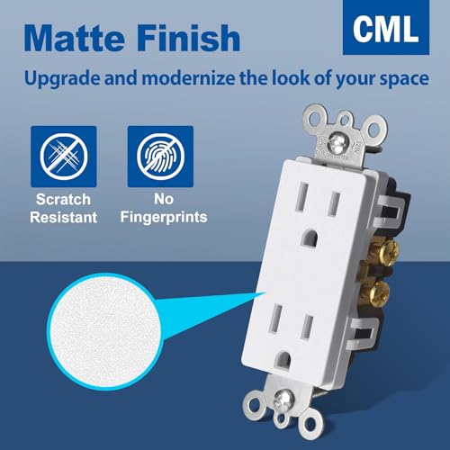Image of CML 100 Pack Matte White Decorator Receptacle Outlet, Tamper Resistant (TR) Electrical Wall Outlets, 15A /125V, 2 Pole 3 Wire, NEMA 5-15R, UL Listed