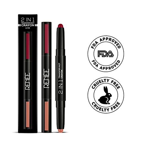 Image of RENEE 2 In 1 Transfer Not Crayon LC 01, 4gm| Long Lasting & Smudge Proof Formula| Matte Lip Color with 1 Light & Dark Shades| Enriched with Shea Butter