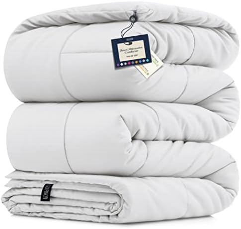 BELADOR White Comforter Duvet Insert Twin Size Bed Comforter- All-Season Down Alternative Comforters, Mid-Plush Lightweight Comforter, Box Quilted Siliconized Fiberfill Oeko-Tex Hotel Comforter