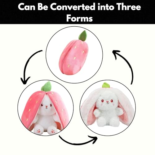 Image of Rabbit with Chain Reversible Bunny Rabbit Soft Stuffed Toys for Girls Boys Baby Kids Gift Item for Kids Strawberry Rabbit Pink Colour Teddy Bear Animal Toy 32 CM