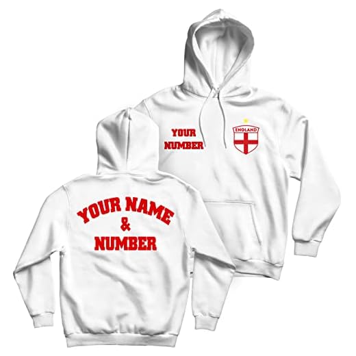 lepni.me Huvtröja England Fotbollströja med Ditt Namn och Nummer - England Flaggmärke Personlig Retro Anpassad topp VM 2022 Fotbolls EM Fans (3XL Vit Flerfärgad)