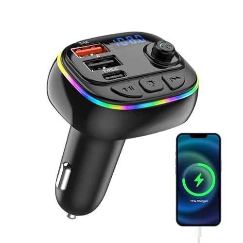 Transmisor FM para coche, reproductor MP3 para coche - Cargador de coche inalámbrico de carga rápida,Transmisor FM plug-and-play, reproductor de música portátil para la vida cotidiana, viaje de