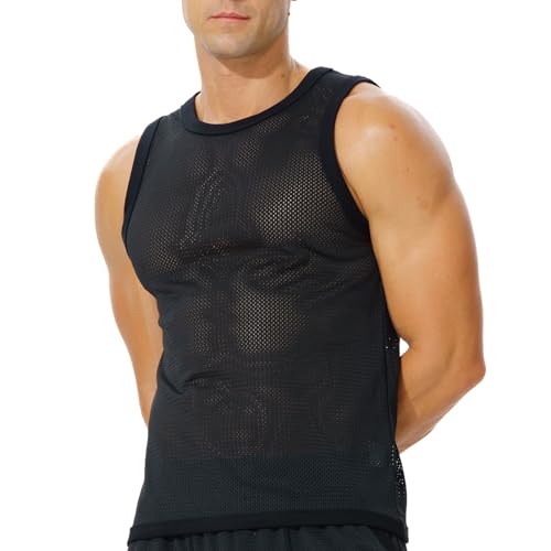 Men's Mesh Workout Tank Top Fitted Sleeveless Shirt for Casual Gym Muscle Training