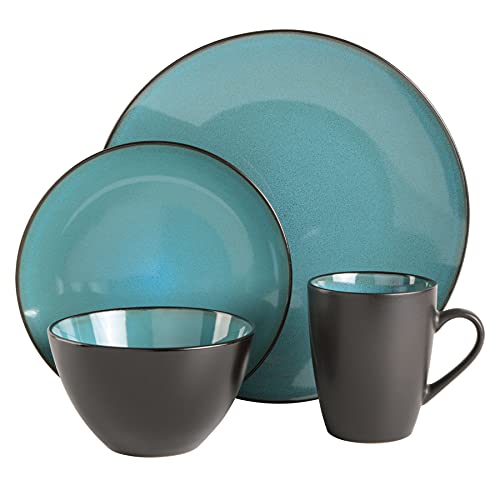 Gibson Soho Lounge Round Reactive Glaze Stoneware Dinnerware Set, Service for 4 (16pc), Teal - Image 3