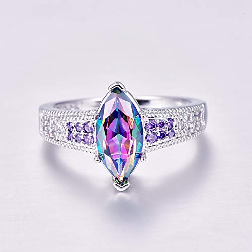 925 Sterling Silver Plated Simulated Rainbow Topaz Marquise Cut Engagement Ring for Women4