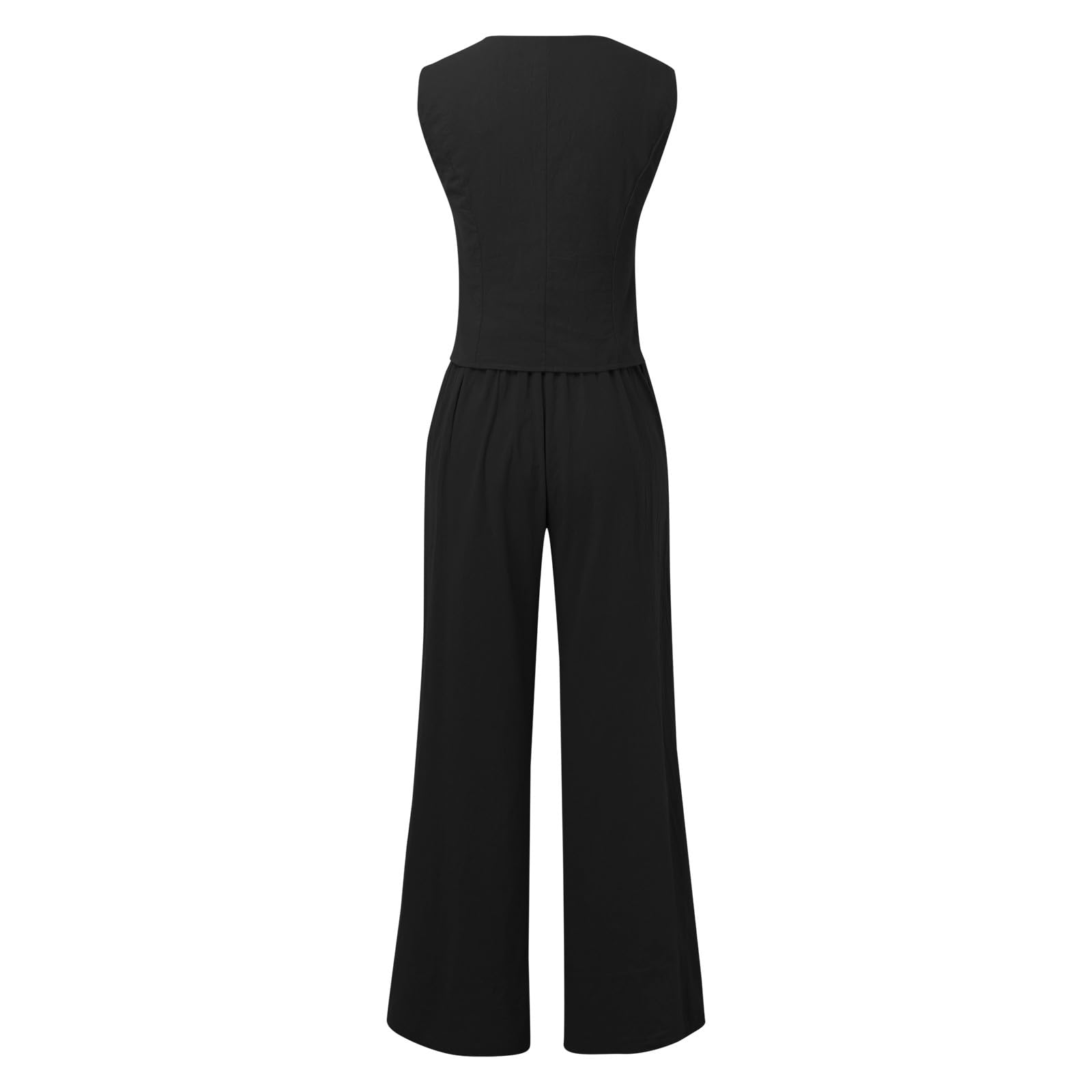 Generisch Hosenanzug Damen Elegant 2 Teiler Ärmellos Blazer Weste und Hose Outfit Zweiteiliger Frauen Crop Lang Hosen Lounge Sets mit Knöpfen Business Anzug Set Sommer Streetwear Hochzeit Zweiteiler