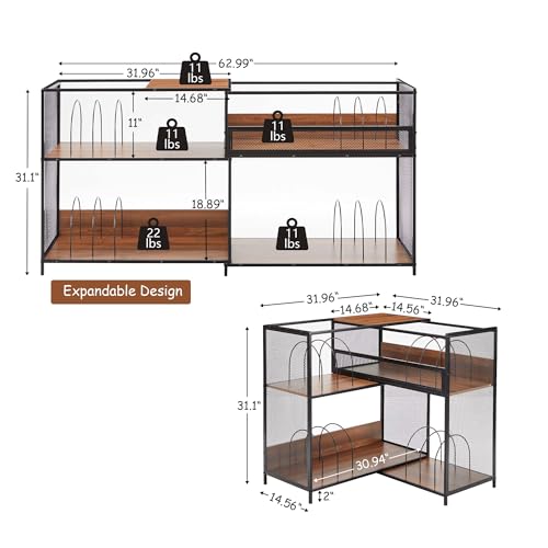 RARZOE Large Record Player Stand, Mid Century Vinyl Record Display Shelf Up to 450 Albums, Turntable Stand with 3 Expandable Open Shelves, Record Vinyl Storage Corner Cabinet for Living Room Office