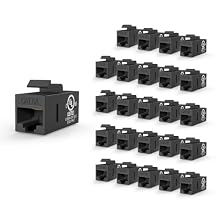 VCE UL Listed CAT 6A Keystone Coupler, UTP RJ45 Keystone Jack Female to Female, Ethernet Coupler for CAT6A/CAT6/CAT5E, Black, 25-Pack