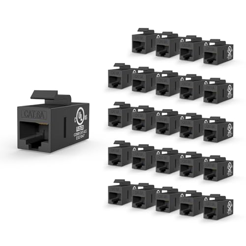 VCE UL Listed CAT6A Keystone Coupler 25-Pack UTP RJ45 Keystone Jack Female to Female Ethernet Coupler for CAT6A/CAT6/CAT5E Black