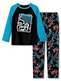 Beezizac Big Boys Pajamas Black & Blue Gamer 2-Piece Long Sleeve & Pants PJ Set Soft Kid Sleepwear Size 12