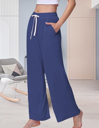 Image of Veseacky Women's Wide Leg Lounge Pants Yoga Pajamas Comfy Stretch Drawstring Pajamas Puls Size Dance Bottoms S-4XL