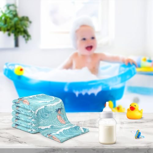 Image of vvfelixl Summer Girl Surfing Baby Burp Cloths Baby Muslin Washcloths for Boys Girls Cotton Babys Face Towel for Newborn Infants Soft and Absorbent 11.8 X 11.8 in, 5 Pack