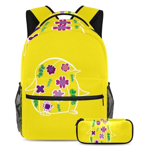 Sac à dos silhouettes de fleurs multicolores avec trousse, design floral unique pour ados