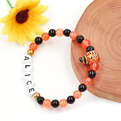 Image of Uloveido Black Orange Jade Charms Halloween Bracelets All Saints' Gift - DIY Customized Name Beaded Bracelet