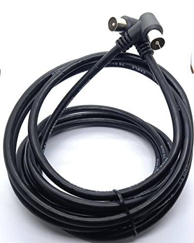 DRUT 3m TV RF Right Angle 90' Male Plug to Male Plug Coaxial TV Freeview Cable Lead 75 Ohm 10ft Black